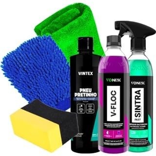 Kit Completo Estética Automotiva: Shampoo, Sintra, Pretinho, Luva e Toalha Vonixx