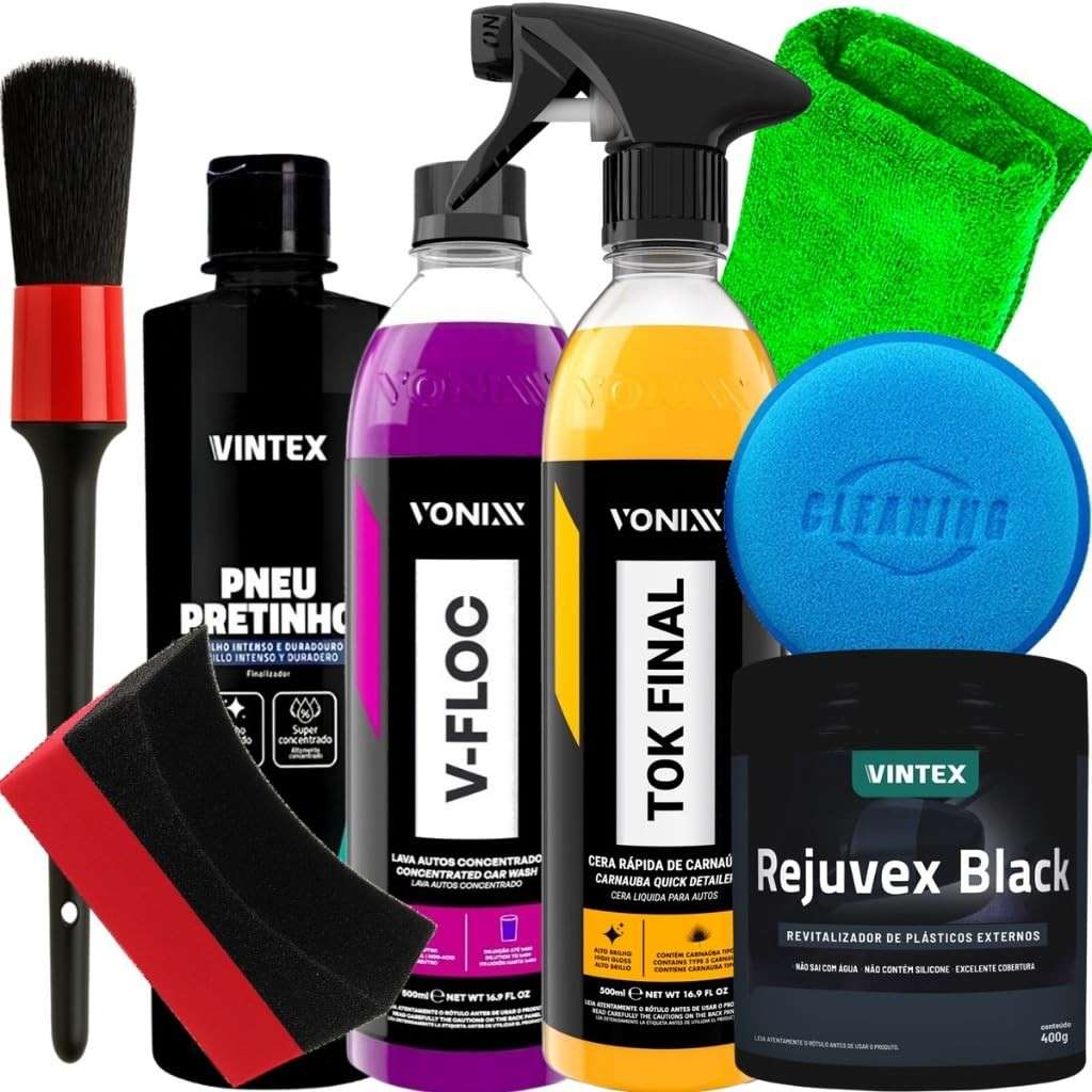 Kit Completo Lavagem Automotiva Vonixx & Vintex: Shampoo, Cera, Renovador e Acessórios