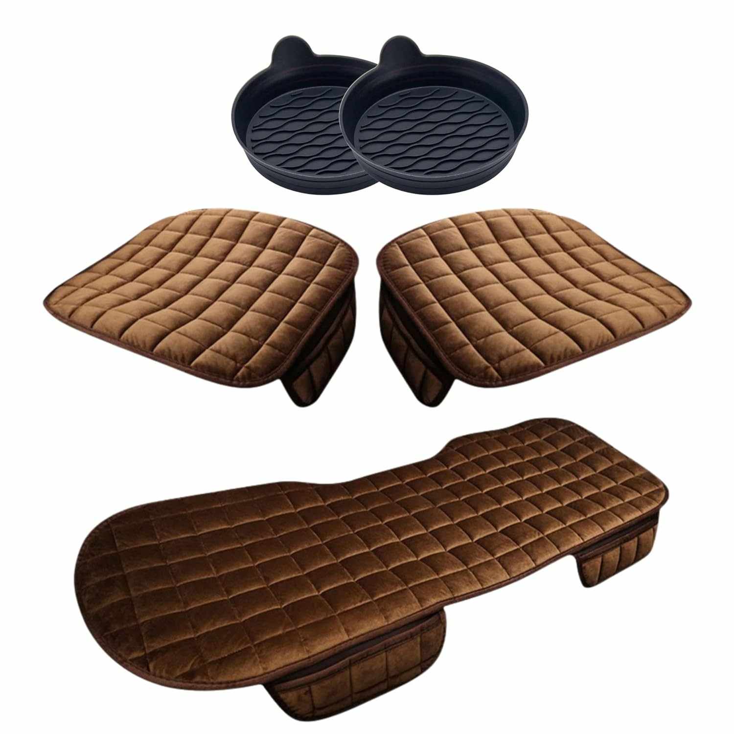 Kit Automotivo Conforto Premium: Capas de Banco Suede e Tapetes Porta-Copos (Marrom)
