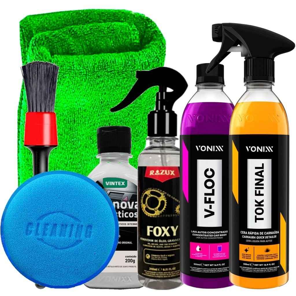 Kit Completo Limpeza e Enceramento Automotivo: Motor, Carroceria e Plásticos com Carnaúba Vonixx