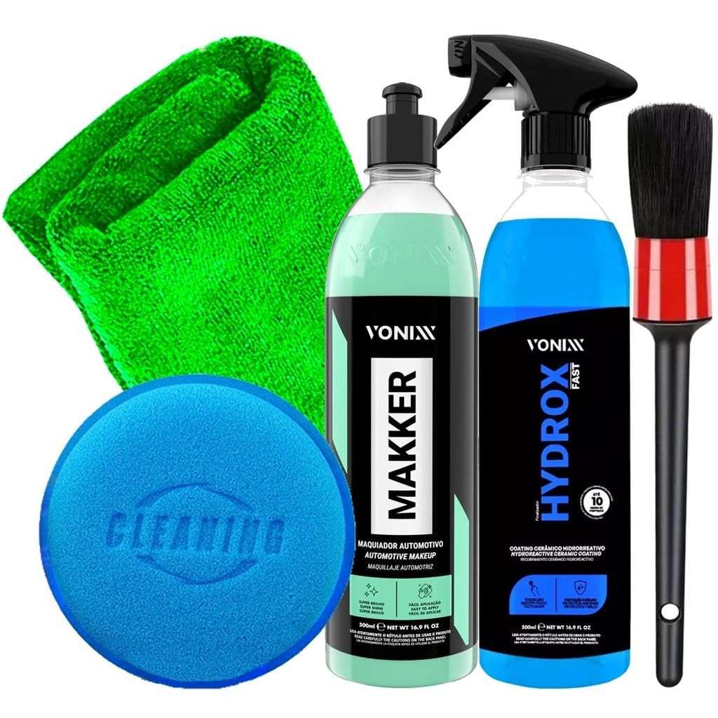 Kit Detalhamento Automotivo Premium - Hydrox Fast + Makker 500ml + Acessórios Karbox