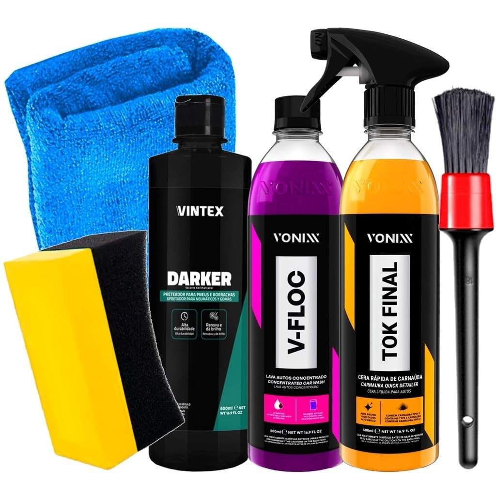 Kit Completo Vonixx Tok Final, V-Floc, Darker + Acessórios Karbox para Detalhamento Automotivo