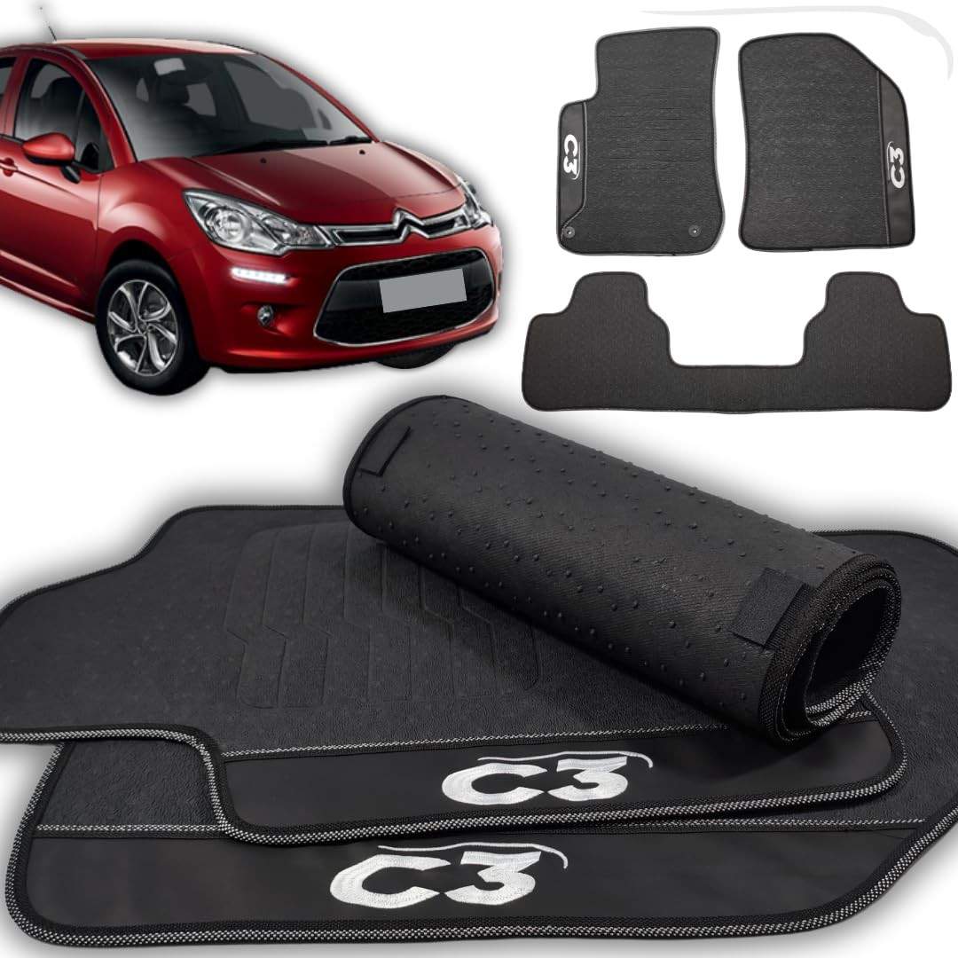 Jogo de Tapetes Automotivos Emborrachados 3 Peças para Citroën C3 (2013-2017) - Proteção e Estilo