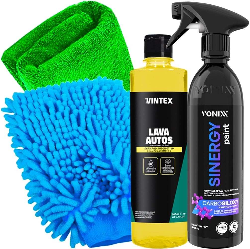 Kit Essencial Lava Autos e Coating Spray Sinergy Paint Vonixx: Brilho e Proteção Profissional