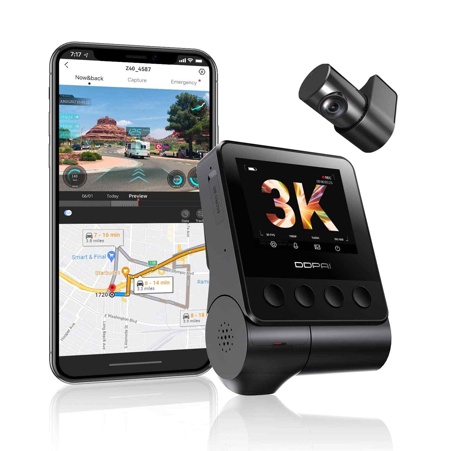 Câmera Veicular DDPAI Z40 3K Frontal e Traseira com WiFi, GPS e Visão Noturna Avançada