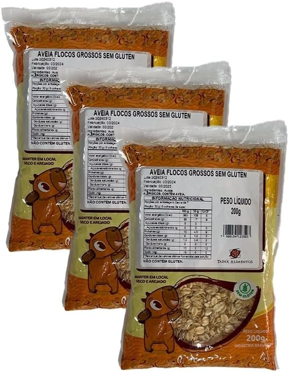 Kit 3X: Aveia em Flocos Grossos Sem Glúten Tainá Alimentos 200g