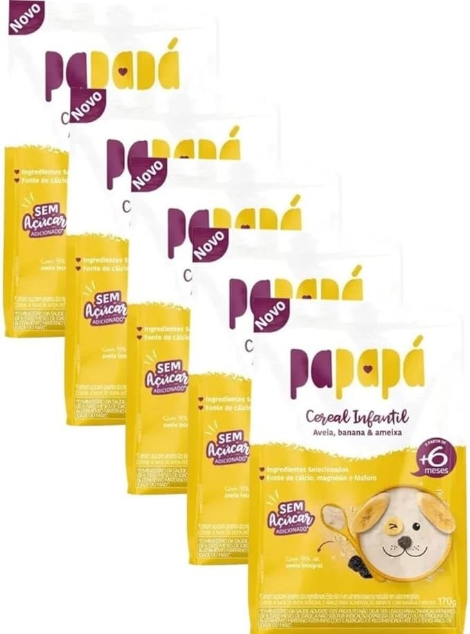 Kit 5 Cereal Infantil de Aveia Banana e Ameixa 170g - Papapá
