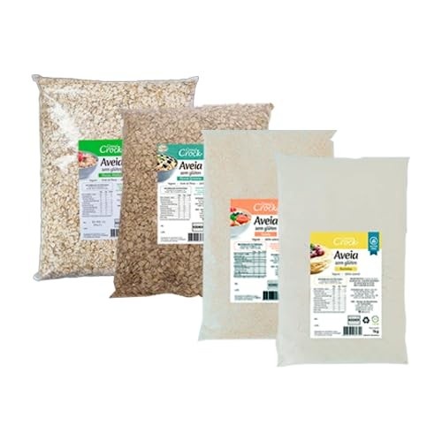 Kit 4 Aveia Sem Glúten Leve Croc 1kg: Flocos Grossos, Flocos Médios, Farelo, Farinha