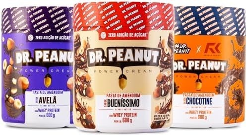 Kit 3x Pasta de Amendoim 600g com Whey Protein - Dr Peanut AVELA - BUENISSIMO - CHOCOTINE