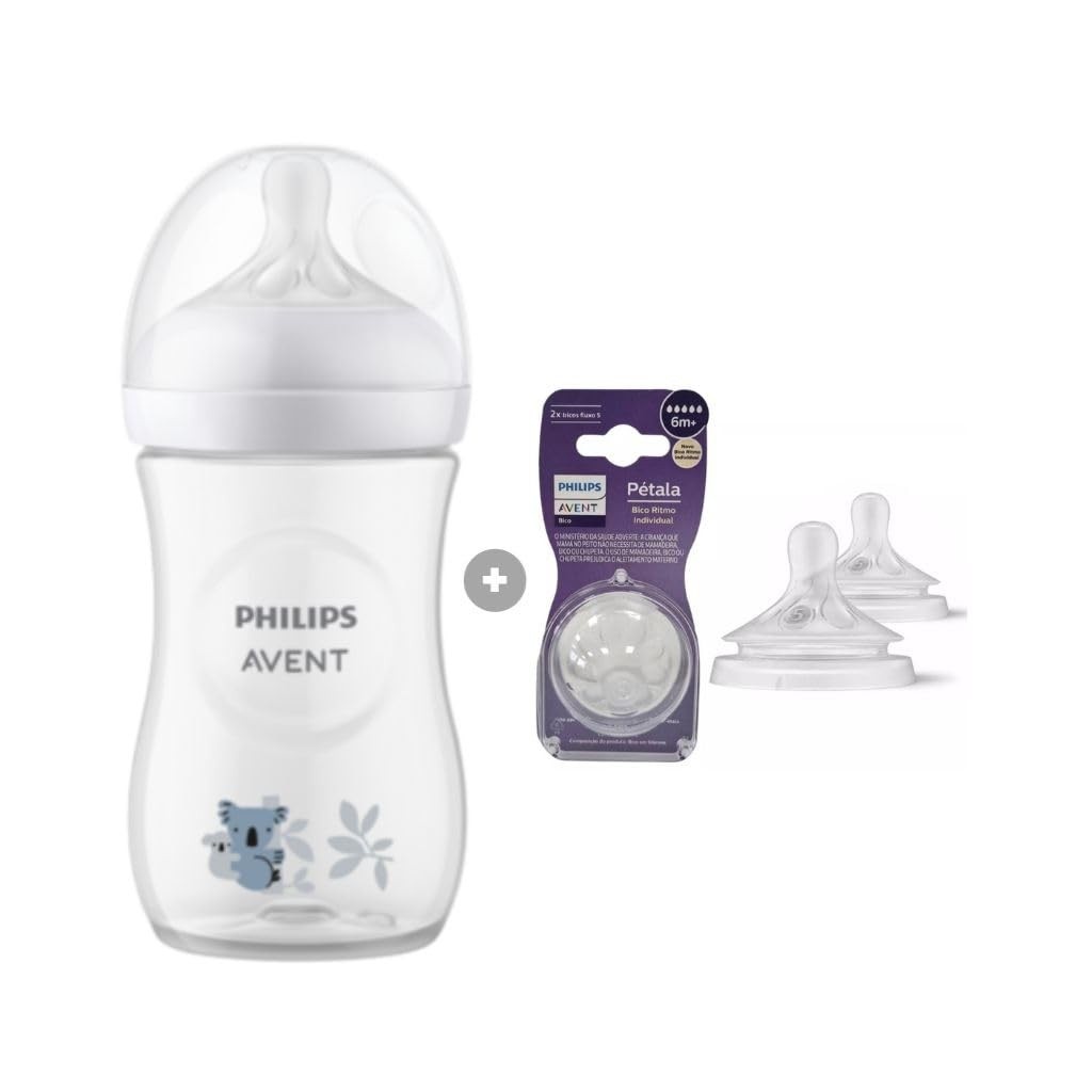 Mamadeira Pétala Avent 3.0 Coala 260ml com Bico 6+ Meses - Design Ergonômico e Anti Cólicas