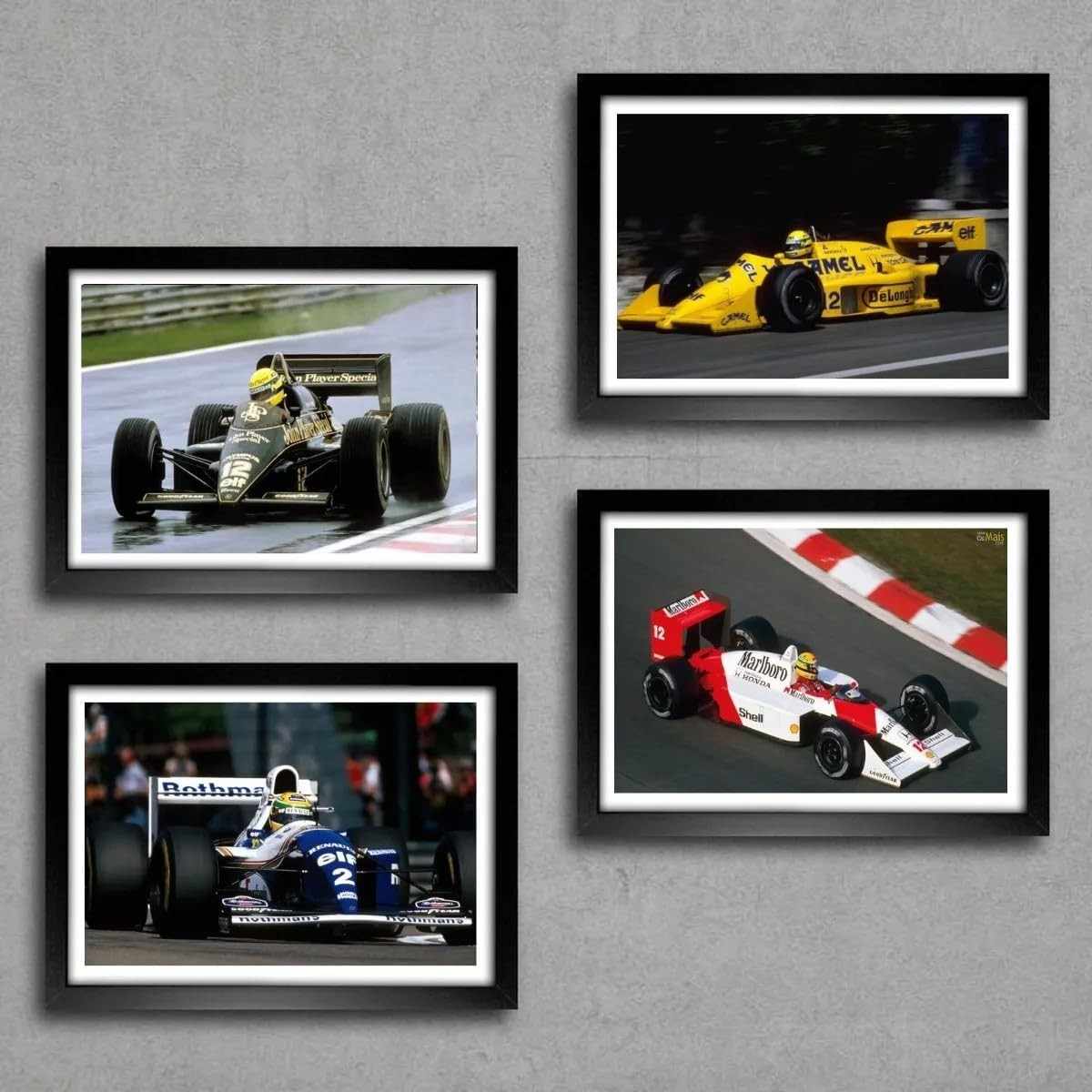 Kit 4 Quadros Ayrton Senna F1 - Decoração Automobilística Premium
