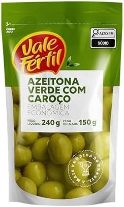 Vale Fértil Azeitona Verde Em Conserva Com Caroço Sachê 150G Pequeno