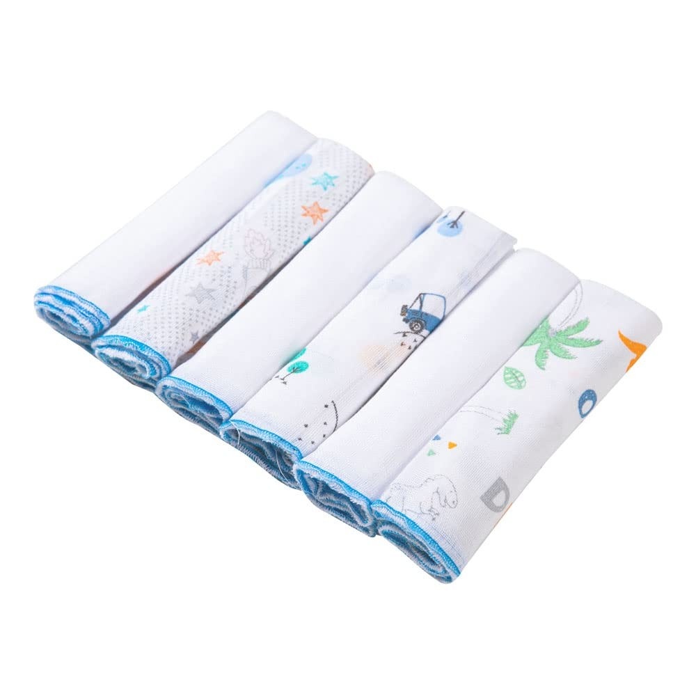 Kit 6 Paninhos de Boca Papi 30x30cm - Estampados Sortidos Azul | Maciez e Estilo para o Cuidado do Bebê