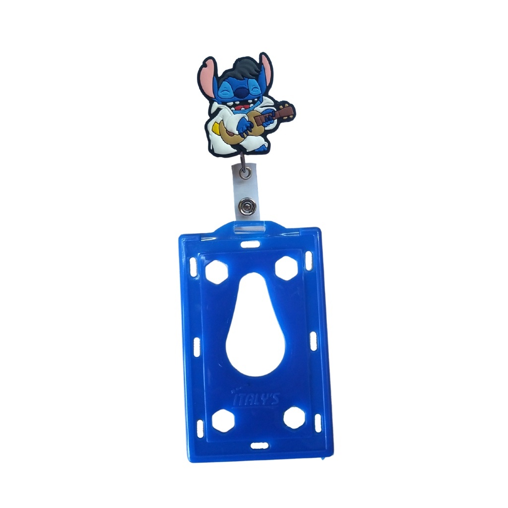 Kit Porta Crachá Stitch Retrátil + Porta Cartão Azul