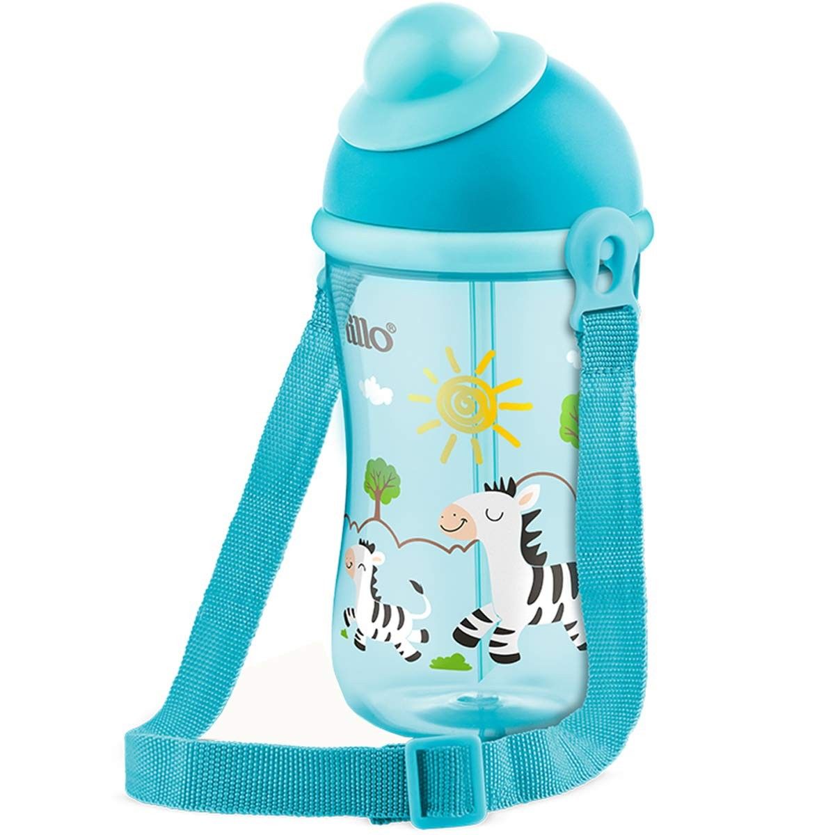 Copo Cantil com Canudo de Silicone da Lillo - Azul 390ml | Ideal para Crianças a Partir de 1 Ano