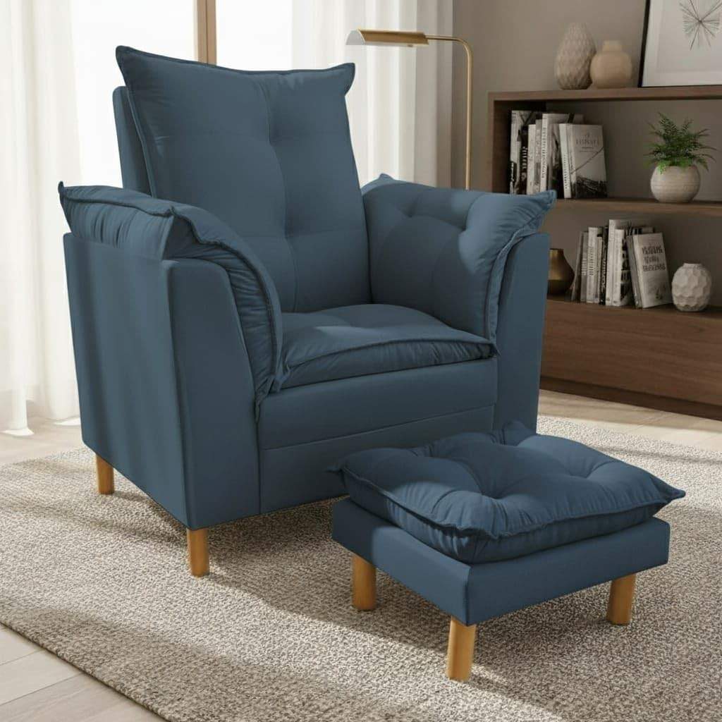 Poltrona de Amamentação com Puff - Conforto e Estilo para Mamães (Azul Marinho)