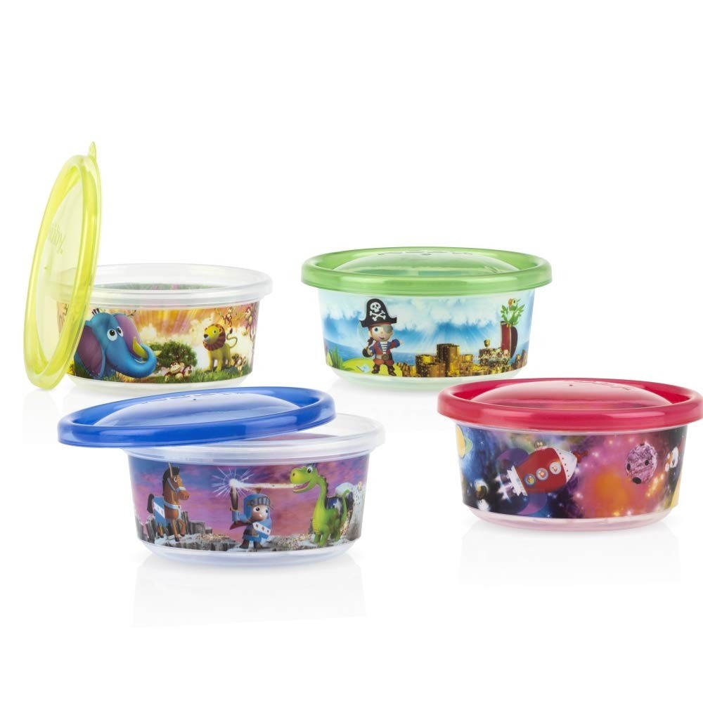 Kit Nuby Nûby 4 Potes Decorados 300ml Azul - Seguro, Resistente e Versátil