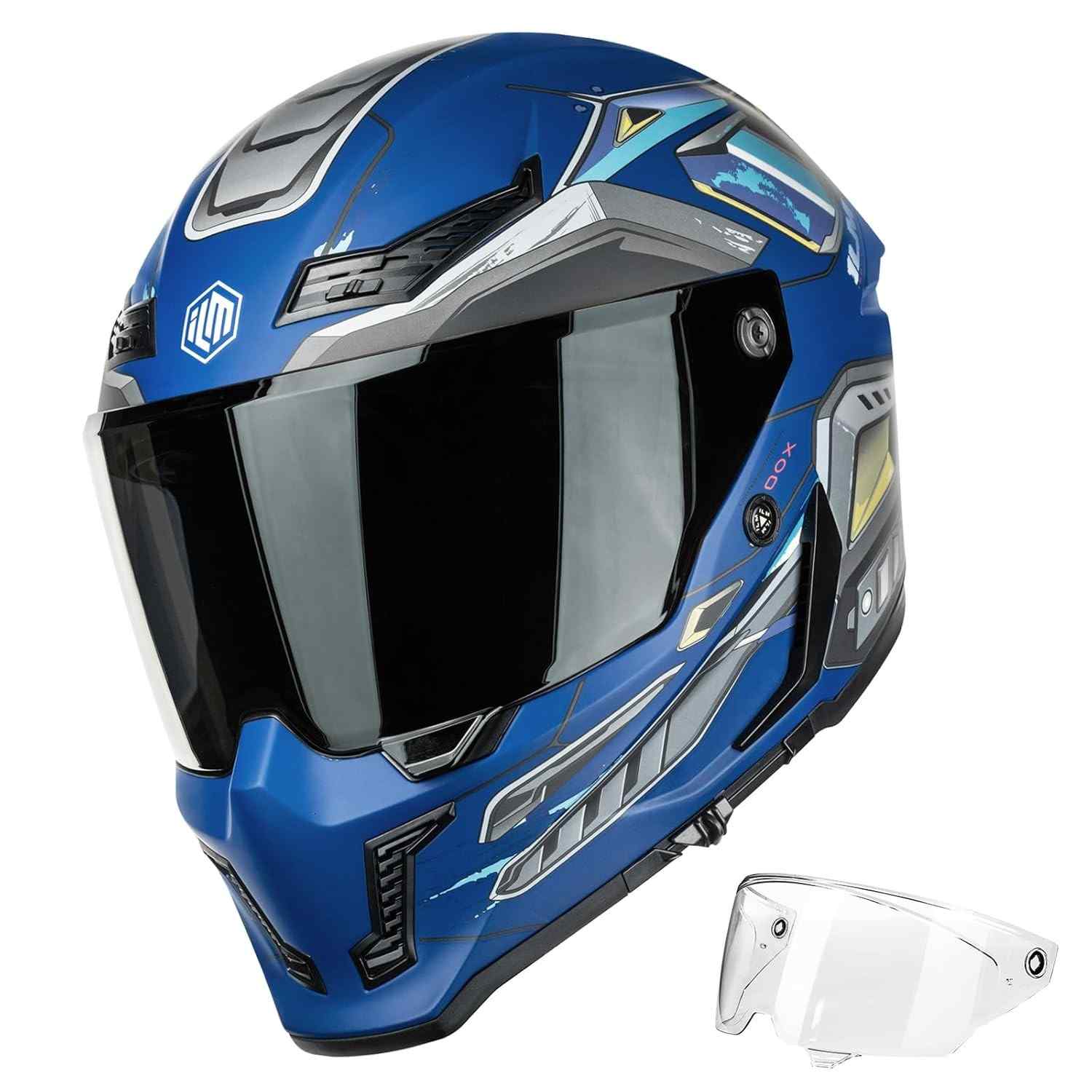 Capacete Integral ILM MF509: Segurança e Estilo para Motociclistas (Azul Ciborgue, G)