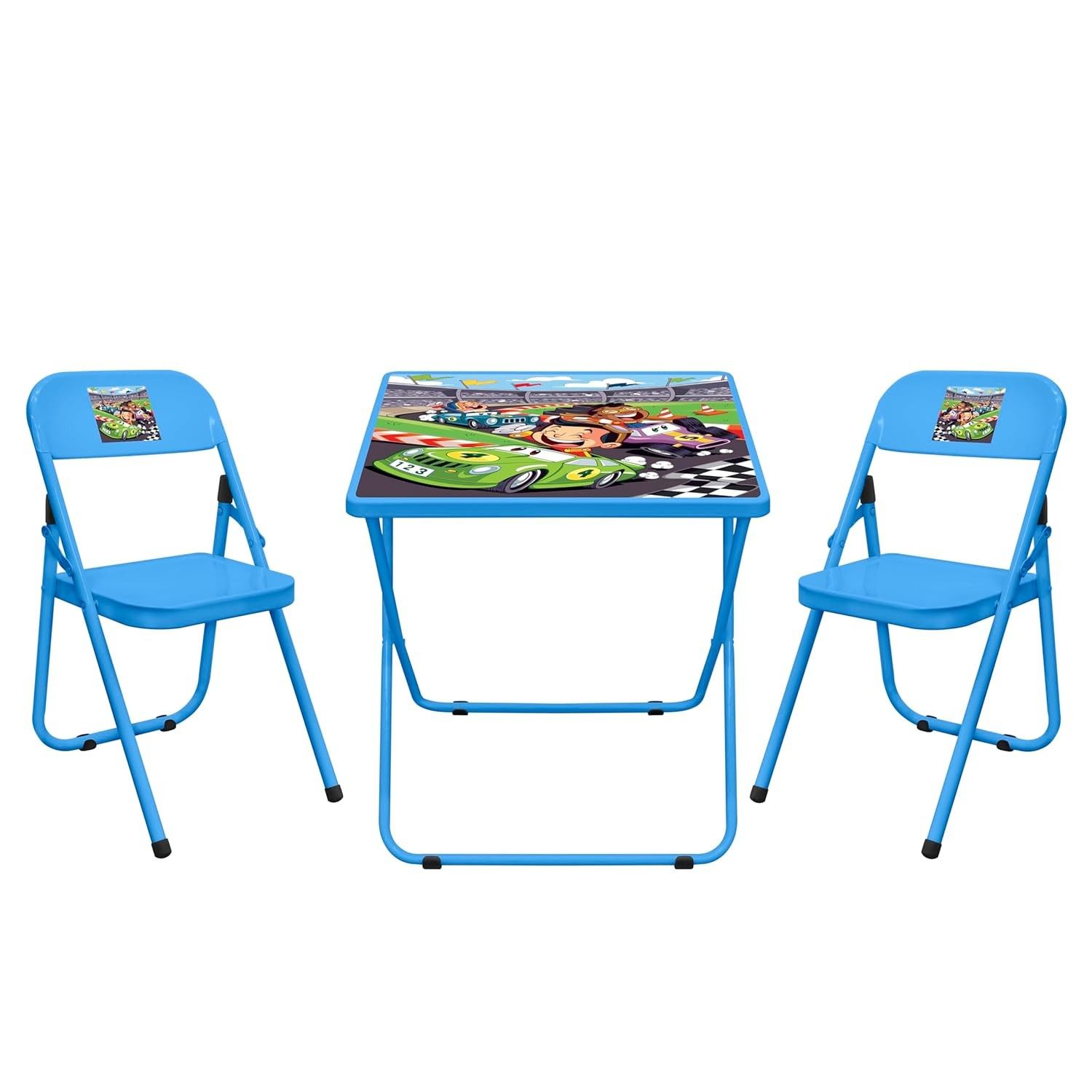 Conjunto Mesa Infantil com 2 Cadeiras Dobráveis Açomix Azul - Estrutura Metálica Resistente
