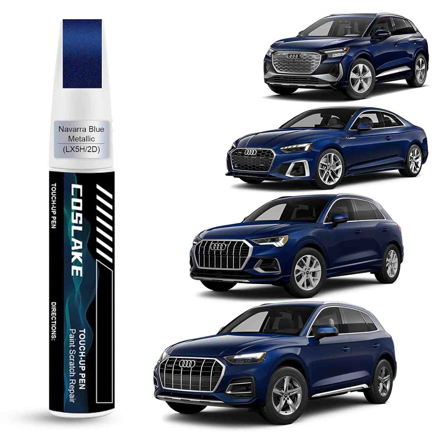 Tinta de retoque de carro (azul navarra metálico (LX5H/2D)) para Audi, kit de reparo de arranhões de pintura de carro, solução rápida e fácil de reparar, caneta removedor de arranhões 2 em 1
