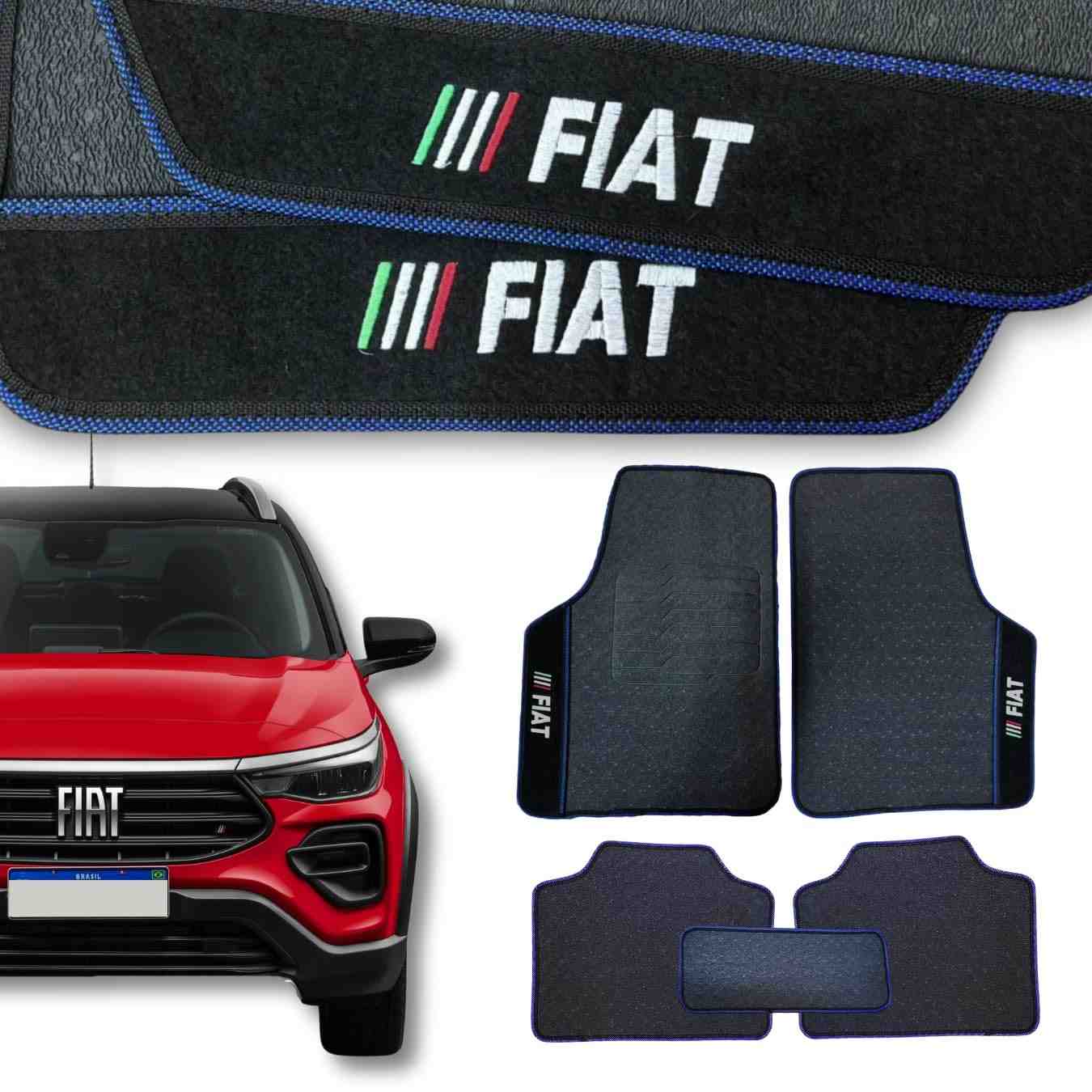 Jogo de Tapetes Automotivos Emborrachados Universal Fiat Azul 5 Peças - Proteção e Estilo