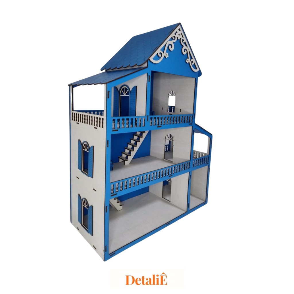 Casinha de Brinquedo Montada 60cm Infantil em MDF com Pintura Premium Azul