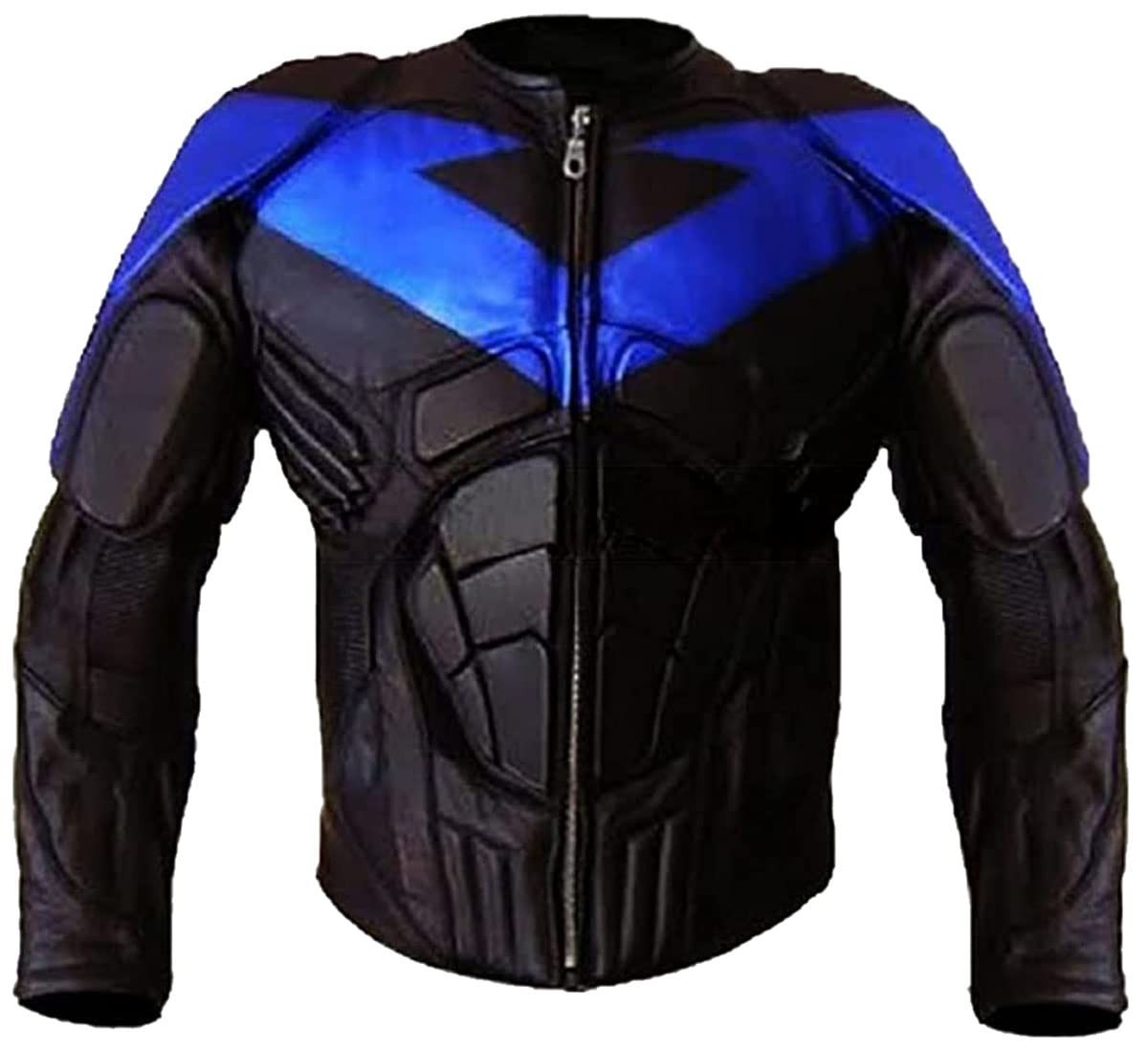 CHICAGO-FASHIONS Jaqueta masculina preta e azul protetora de couro para motociclista - Jaqueta acolchoada Danny Grayson de couro bovino armadura de motociclista