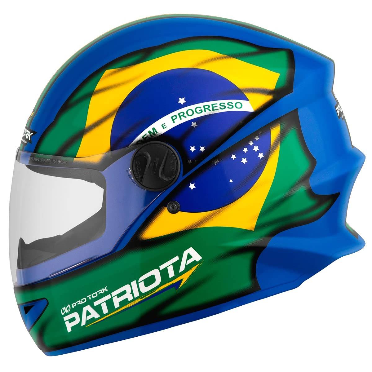 Capacete Fechado Pro Tork R8 Patriota Brilhante Azul/Verde - Segurança e Estilo para Você!
