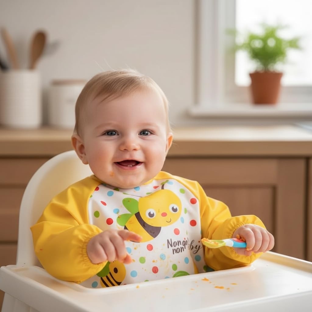 Babador Blusa Infantil com Manga Longa Impermeável - Proteção Total Durante Refeições e Brincadeiras