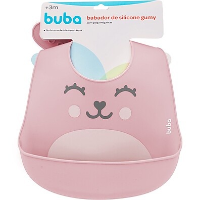 Babador de Silicone com Porta Migalhas Rosa Buba: Prático e Moderno