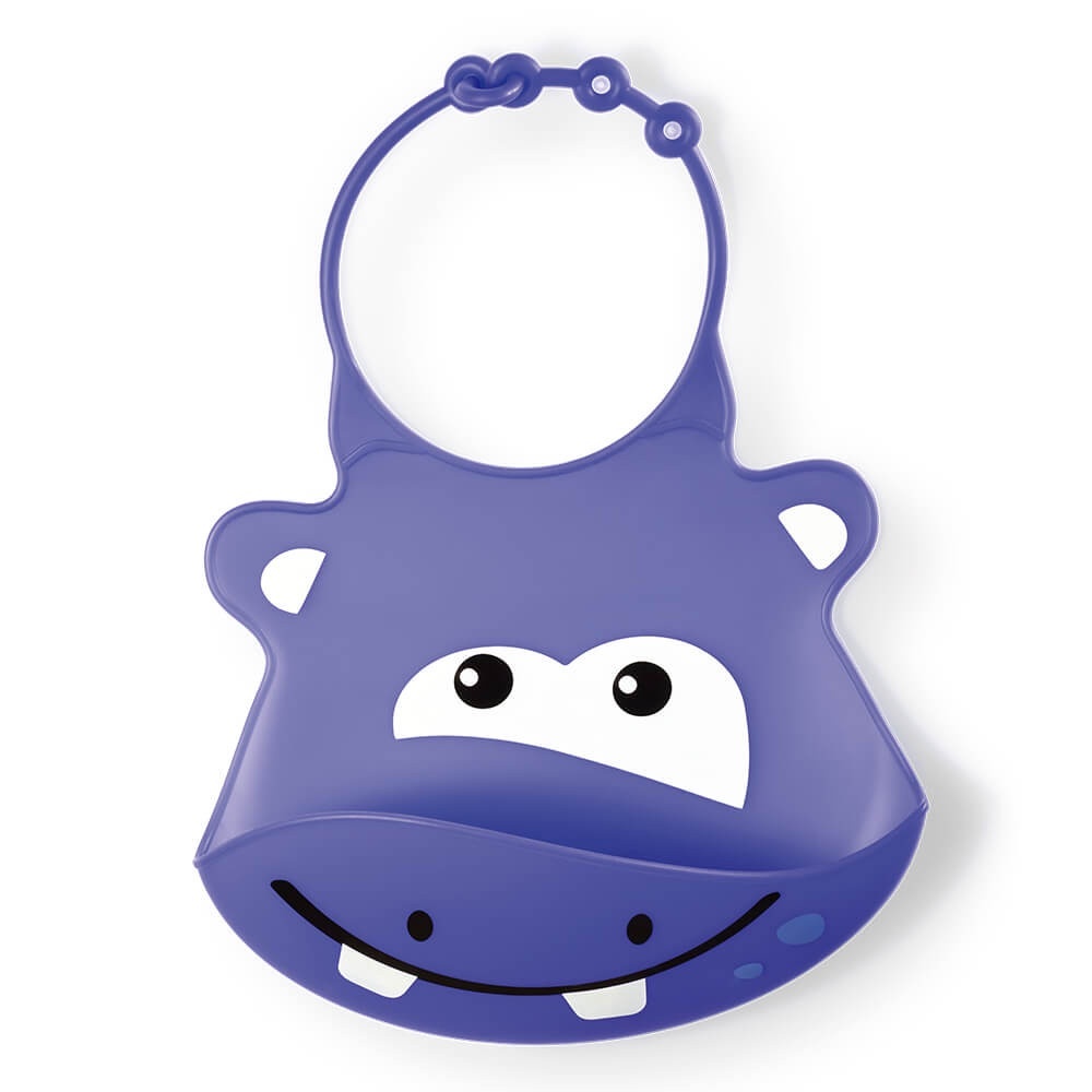 Babador de Silicone Silybib Hipopótamo Roxo 6+M: Prático e Divertido