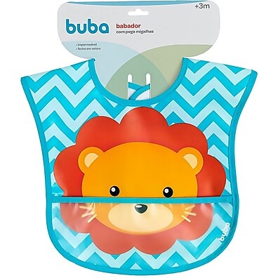 Babador Leão Buba Impermeável com Bolso – Proteção Prática para a Alimentação do Bebê