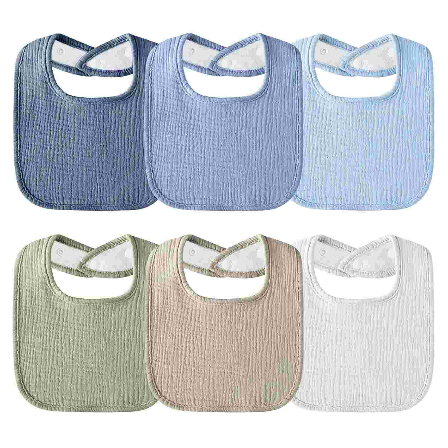 Babadores de musselina, pacote com 6, babadores bandana para bebês meninas, meninos, recém-nascidos, baba e dentição (macaron-azul)