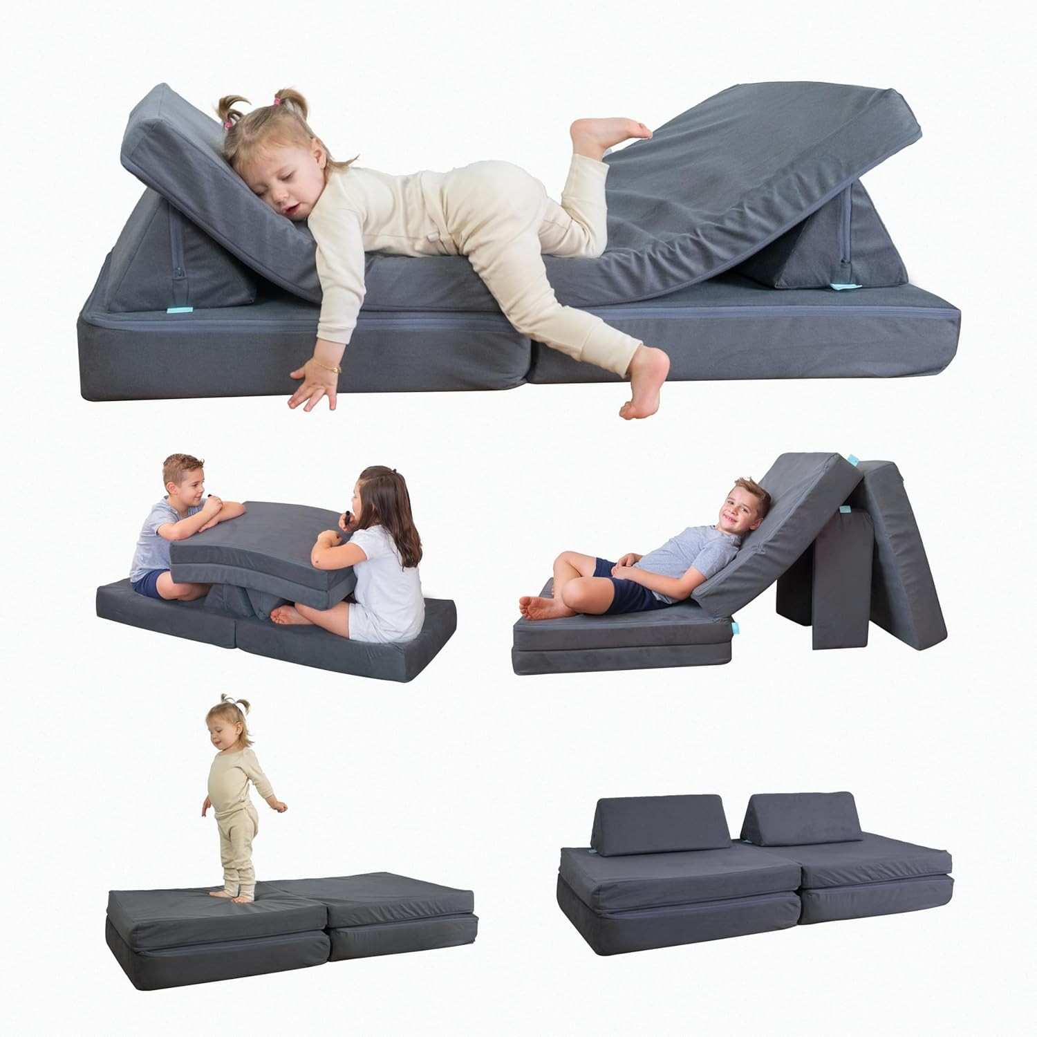 Freso Baby Soft Play - Sofá Modular Infantil Montessori Cinza | 4 Peças Macias e Versáteis para Estimular Criatividade