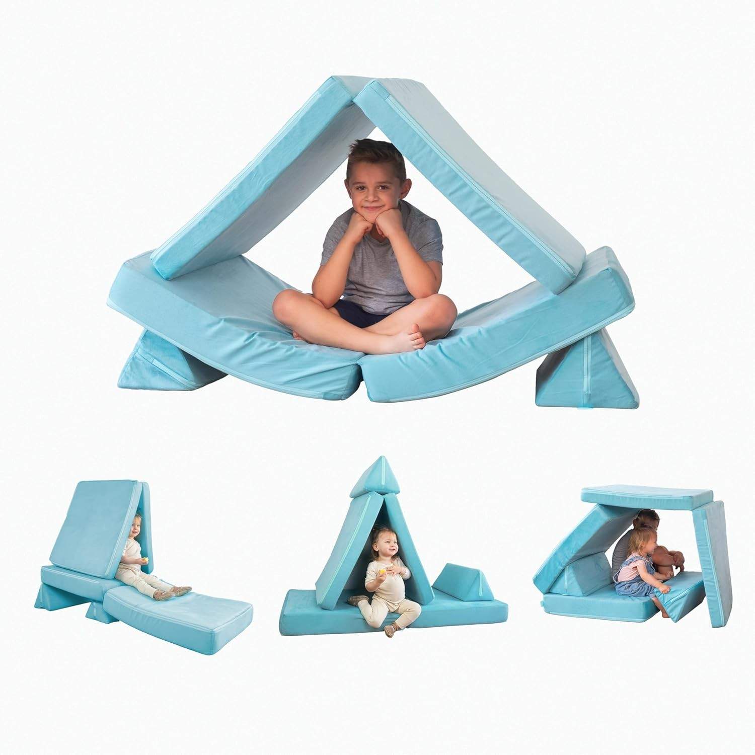 Freso Baby Soft Play Sofá de Brincar Infantil Montessori Verde - 4 Peças Modulares Macias e Estimulantes