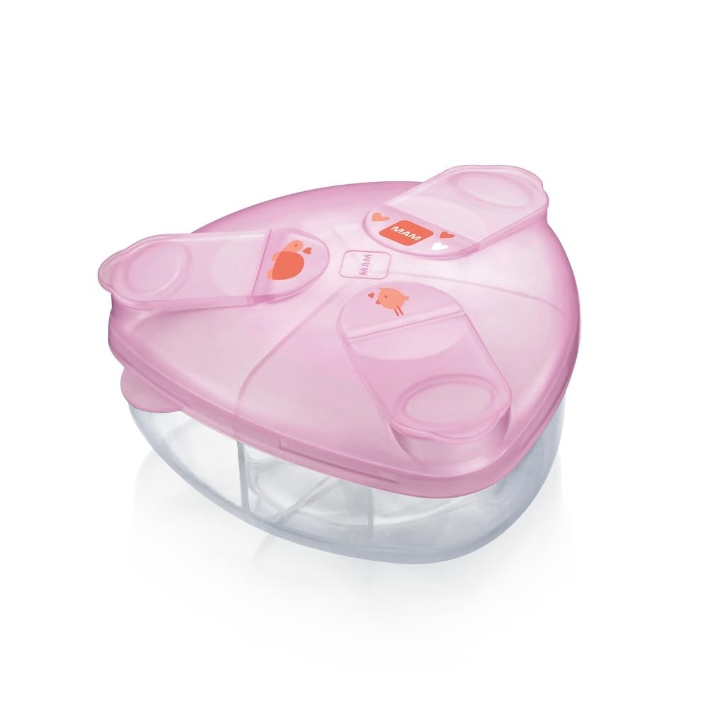 MAM Baby Porta Leite em Pó Triangular com 3 Compartimentos de 40g e Tampa Antivazamento - Rosa