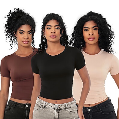Baby Tee Feminina: Kit 3 Blusas Slim Fit