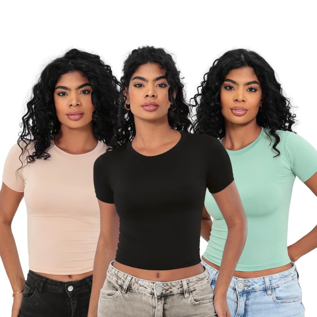 Baby Tee Feminina: Kit 3 Slim Fit e Conforto