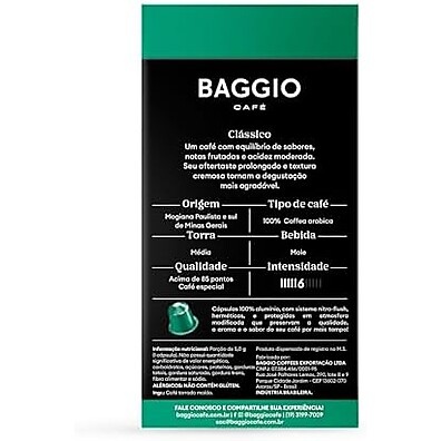 Café Clássico Baggio: 20 Cápsulas Nespresso