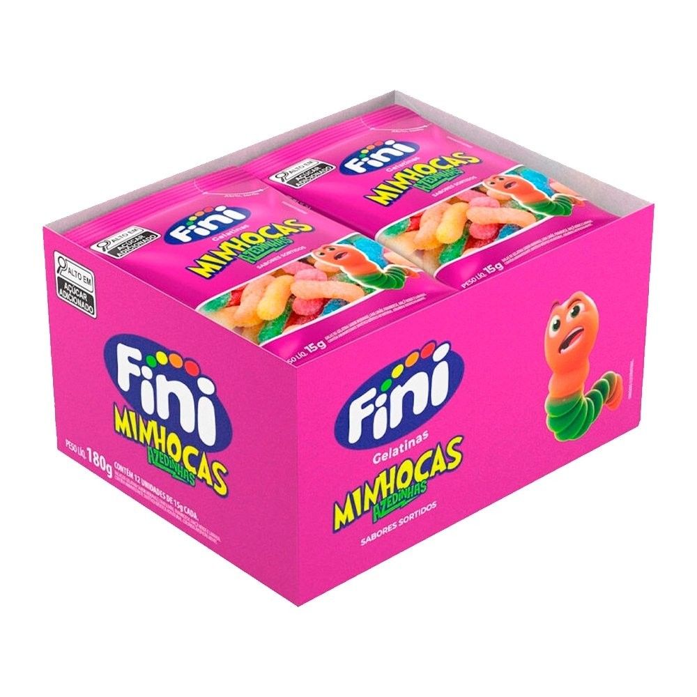 Bala Fini Minhoca Cítrica: 12 Unidades de Sabor!