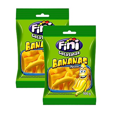 Balas de Gelatina Fini Banana: Kit com 2 Pacotes de 100g