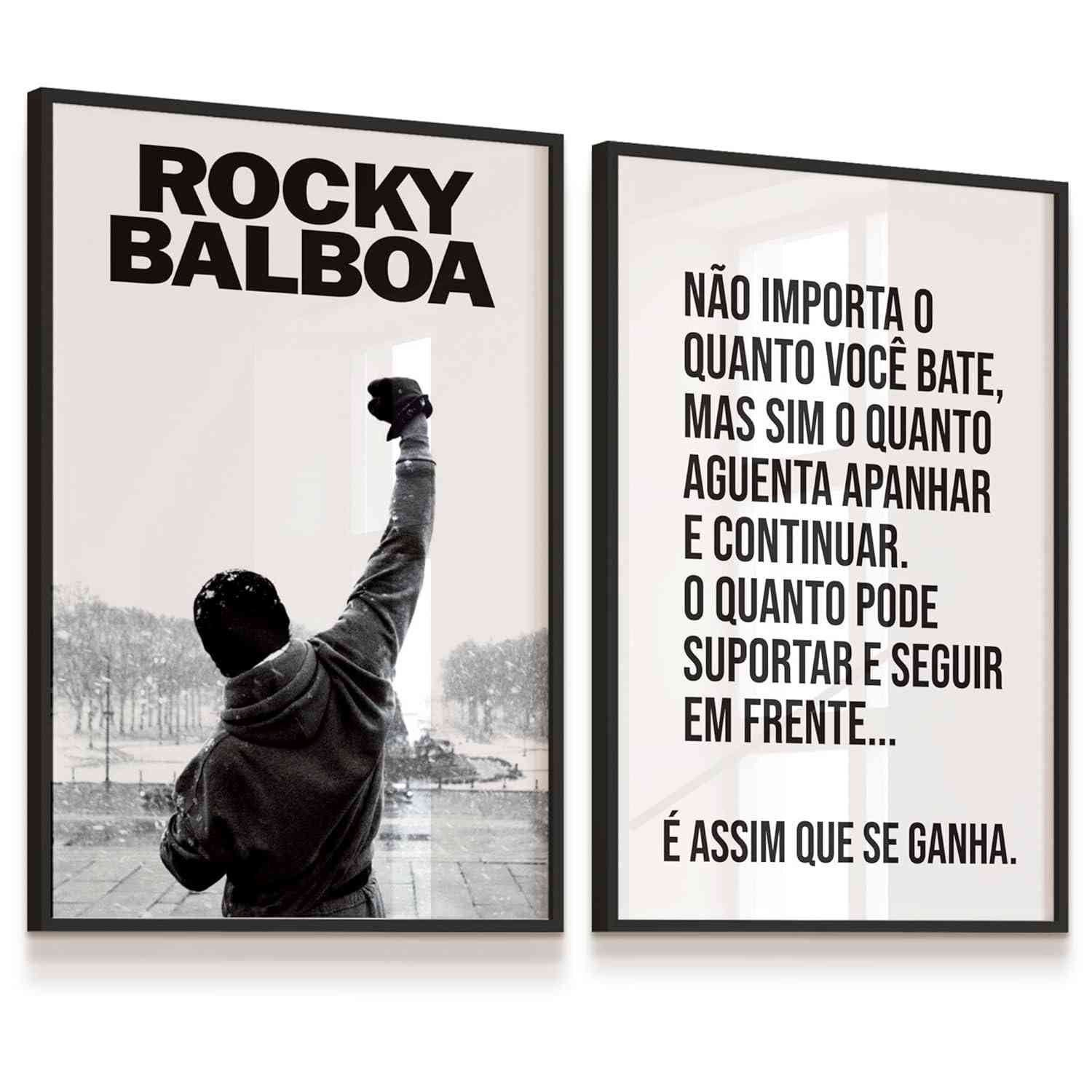 Quadro Decorativo Rocky Balboa Vitória - Kit com 2 Quadros 33x43cm - Frase Motivacional Cinema