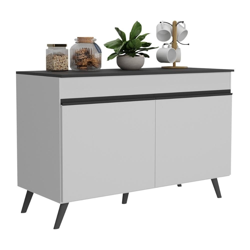 Balcão de Cozinha com Pia 120cm Veneza - 2 Portas Modernas com Prateleiras | Design Retro Elegante