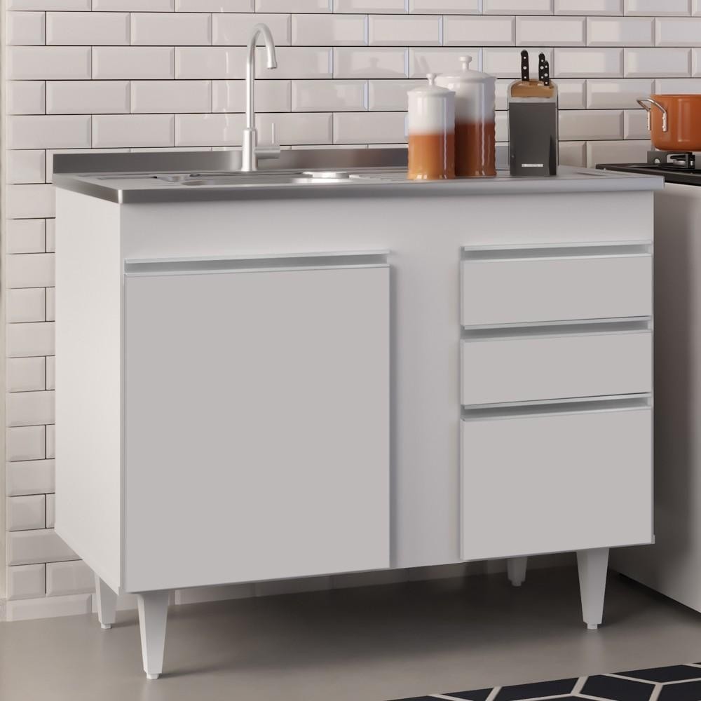 Balcão de Cozinha 100cm: Pia Inox + Lumil Luziania