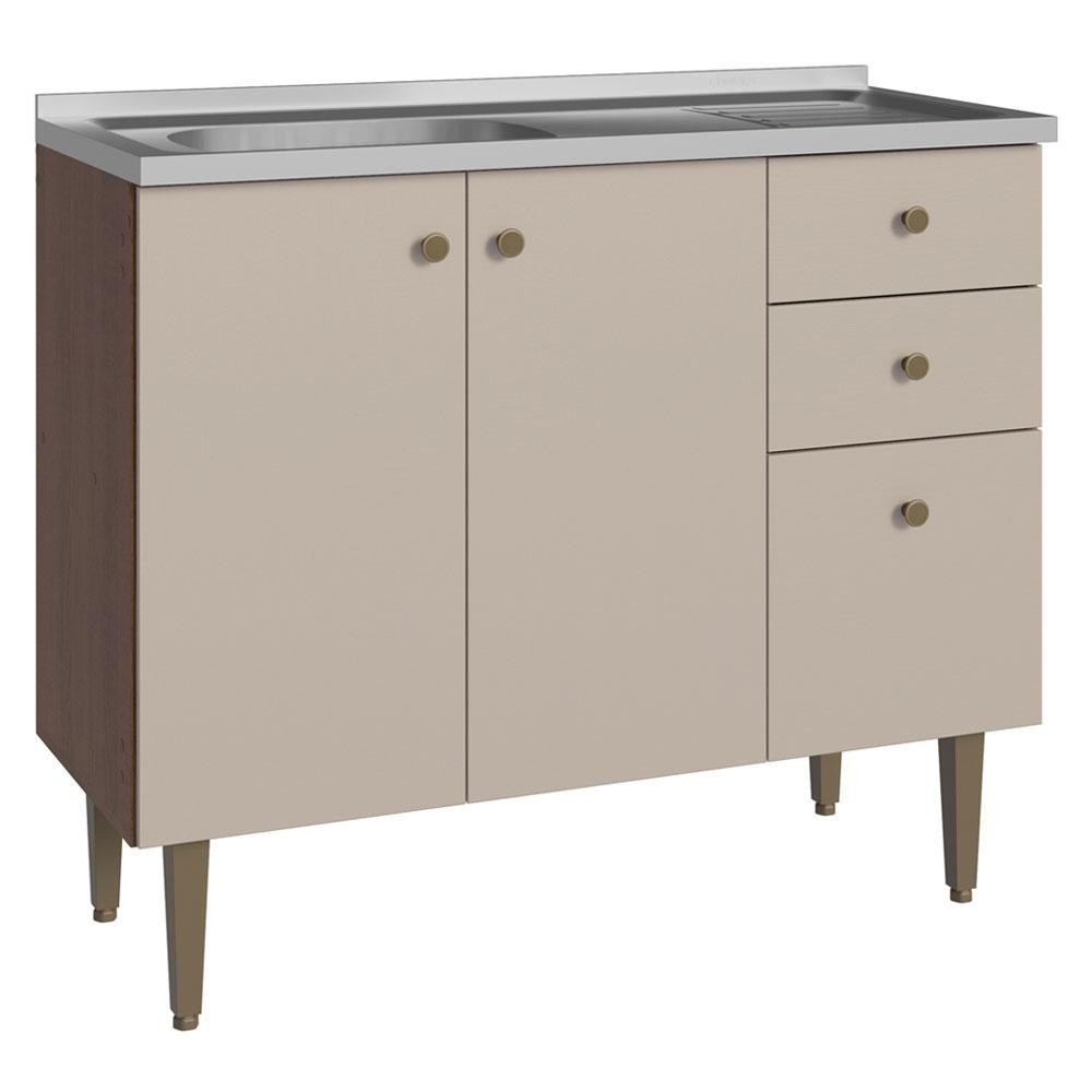 Balcão de Cozinha 105cm: Pia Inox + Armário Madesa Gourmet