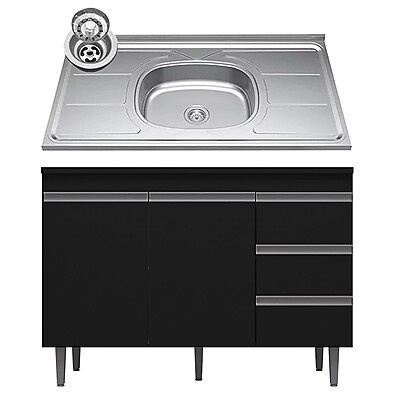 Balcão de Cozinha 120cm Andréia: Preto e Funcional