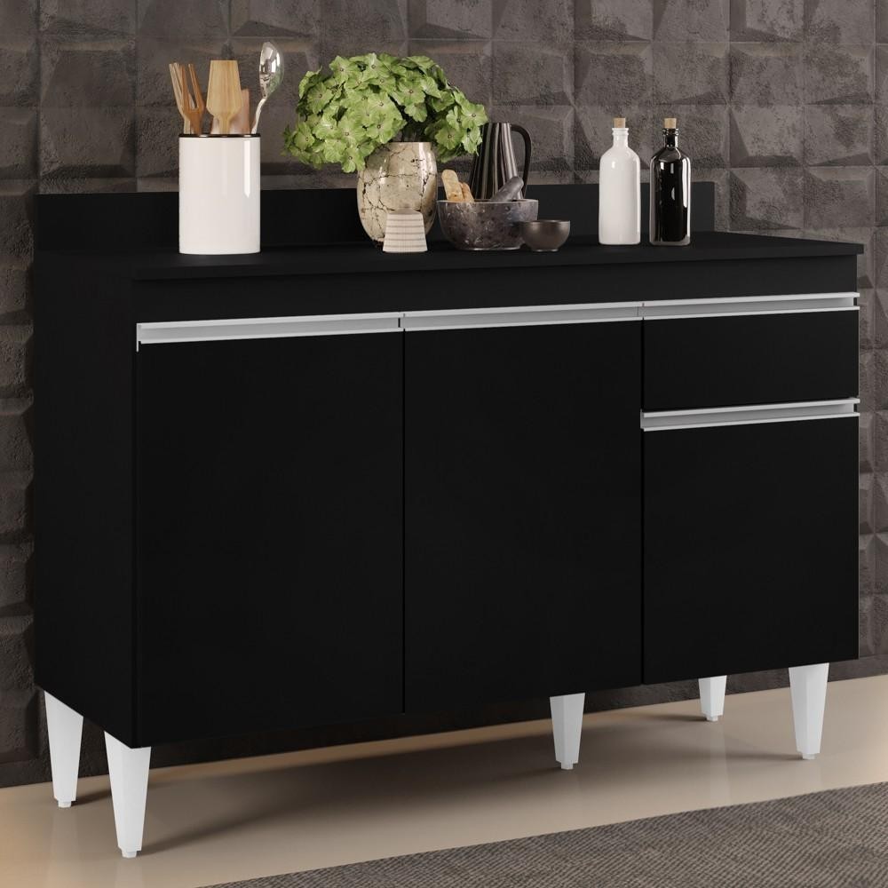 Balcão de Cozinha 120cm Arizona: Preto e Funcional!