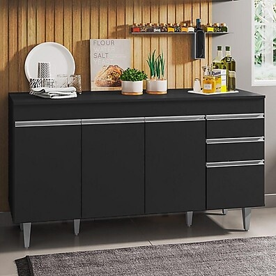 Balcão de Cozinha 150cm Marrocos: Preto e Funcional