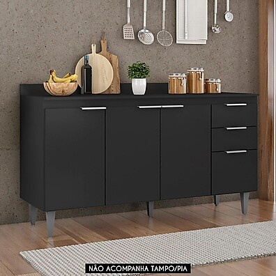 Balcão de Cozinha 150cm Pérola Z34 Preto – Mpozenato