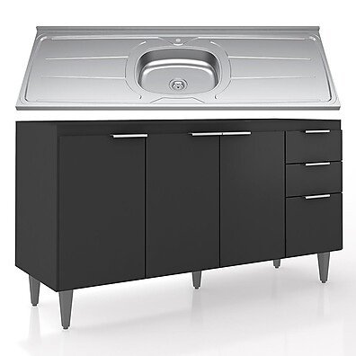Balcão de Cozinha 150cm Preto Pérola: Praticidade e Elegância
